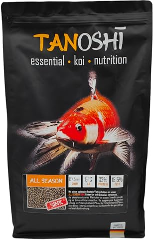 Tanoshi Koifutter - All Season Sink 5 kg 4,5 mm | sinkendes Winterfutter für Herbst, Frühjahr und Winter | Koifutter für ausgewogene Koi-Ernährung mit Lachsöl