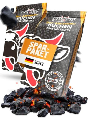 Grill Holzkohle Buche - 2x Grillkohle 9kg Säcke - Ideal für Grill & Smoker - Grillkohle Holzkohle in Steakhouse Qualität - Schnelles Anbrennen & langanhaltende Glutbildung - Buchenholz Aroma
