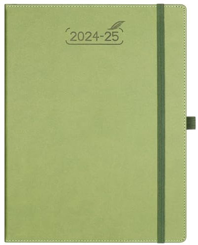 BEZEND Schülerkalender 2024–2025, A4, Wochenansicht, Kiwi, 18-Monats-Wochenplaner, läuft 24. Juli – Dez'25, Terminkalender 24/25 mit Monats-Register, PU-Leder, Hardcover, 28,5 x 22 cm