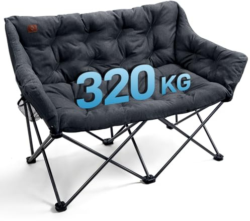 EVER ADVANCED Campingstuhl Faltbar 124CM Breit Campingsofa für 2 Personen Faltsofa 320KG Belastbar, Campingcouch Dick Gepolstert Klappstuhl XXL 2 Sitzer Hohe Lehne für Outdoor Garten Balkon Indoor