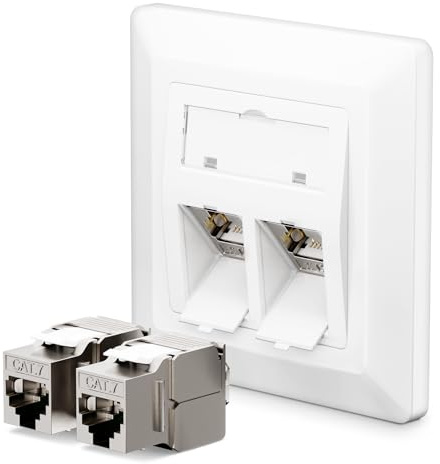 LEENUE 1 x 2-Port CAT 7 Netzwerkdose Unterputz + 2 x CAT 7 Keystone RJ45 | Lan Ethernet Dose Buchse Einbaubuchse, 10 Gbit/s, Weiß