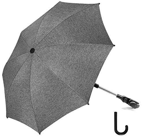 Baby Pram Umbrella 73 cm Diameter Universal Parasol Buggy Pushchair 50+ UV Sun Protection with Umbrella Handle grey