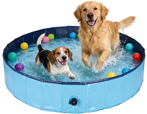 Rinling Hundepool, 120X30cm Hundeplanschbecken Faltbare Hundebadewanne rutschfest Swimmingpool (Blau L)