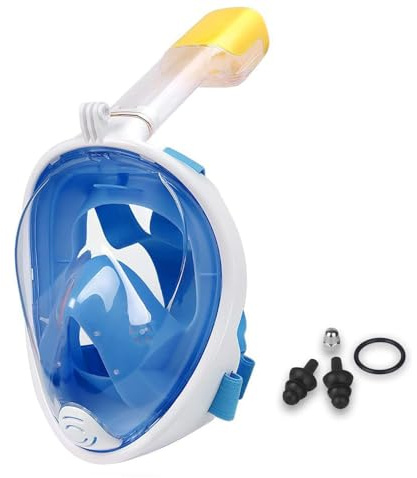Lamker Tauchmaske Schnorchelmaske Vollmaske Erwachsene und Damen 180° Sichtfeld Tauchermaske Vollgesichtsmske mit Kamerahaltung Schnorchel Maske Anti-Fog Anti-Leck Müheloses Atmen Schwimmmaske Blau