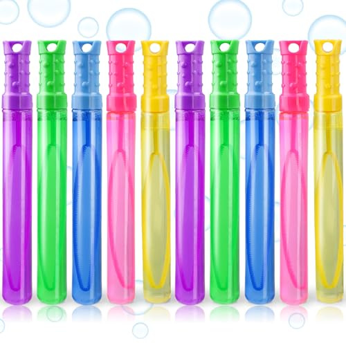 Aooess 10 Stück Seifenblasen Kinder Set für Hochzeit & Party - Regenbogenfarben - Seifenblasen Stäbe & Flüssigkeit je 60ml - Bubble Spielzeug für 3-8 Jahre Mädchen & Jungen