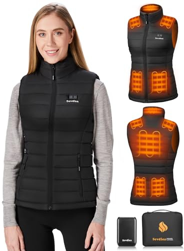Sevdiea Heizweste Damen mit Powerbank 16000mah 7.4v, Beheizte Weste Damen, Leichte Elektrische Wärmeweste, Geeignet Zum Radfahren, Outdoor-Arbeit (Schwarz, M)