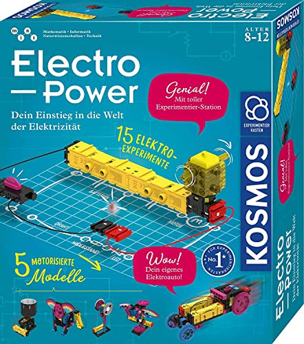 KOSMOS Electro Power, Technik Experimentierkasten für Kinder ab 8 Jahre, Elektronik Baukasten mit 5 motorisierten Modellen, Einstieg in die Welt der Elektrizität, Amazon Exklusiv, 620707