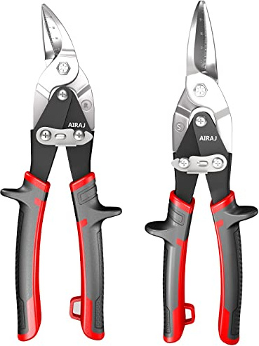 AIRAJ Blechscheren im Zweier-Set - Handwerker-Scheren - Gerade und rechts schneidend - Schneidwerkzeug für Metall - Blechscheren mit Hebelantrieb - Ergonomischer Griff