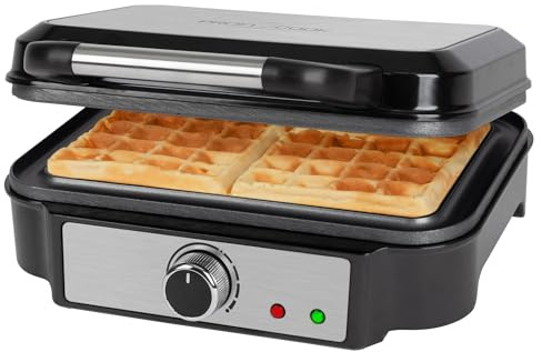 ProfiCook Waffeleisen für belgische Waffeln mit 2 Backflächen | Waffeleisen belgische Waffel | antihaftbeschichtete Backfläche | stufenlos wählbarer Bräunungsgrad | Edelstahl | 1000 Watt | PC-WA 1240