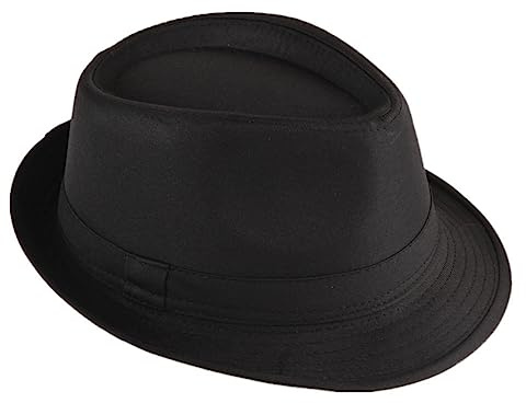 Strohhut Panama Fedora Trilby Gangster Hut Sonnenhut mit Stoffband Street Style ,Farbe: Schwarz,Größe : 56