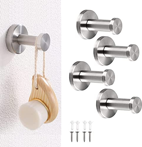 DINGFENG 4 Stück Handtuchhaken Zum Bohren,Edelstahlhaken 50 mm | Handtuchhaken, Badlappenhaken, Kleiderbügelhaken, Kleiderhaken aus Edelstahl 304, geeignet für die Installation in Küche