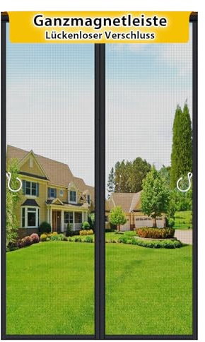HOFUDON Fliegengitter Balkontür Magnet 100x210 cm, Ganze Durchgehender Magnetverschluss ohne Lücken für Fiberglas Fliegengitter Tür Insektenschutz ohne Bohren, Reißfest, Wetterfest, 4cm Klettband Oben