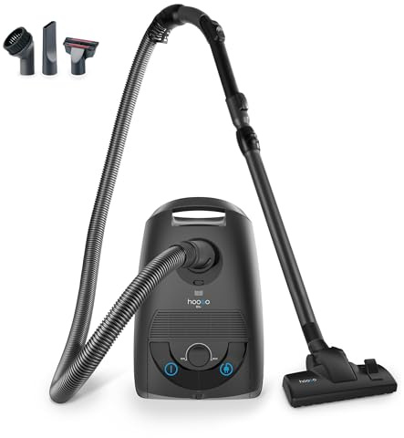 hoogo B3+ Staubsauger mit Beutel | Bodenstaubsauger | Starke Saugleistung | HEPA Filter | 850 Watt | 11m Aktionsradius | sehr leise mit 74 db | 3 L Staubbeutelkapazität | inkl. verschiedener Düsen