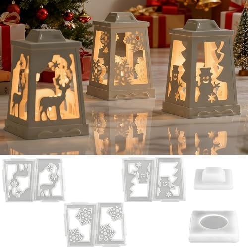 5Pcs Silikonformen Gießformen Weihnachten, Silikonform Weihnachten Laterne | Gießform Weihnachten, Gießformen Silikon Weihnachten Elch Schneeflocken Schneemann Kerzenhalter für Weihnachtsdeko