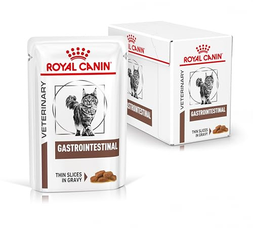 Royal Canin Gastrointestinal | 12 x 85 g | Diät-Alleinfuttermittel für ausgewachsene Katzen | Feine Stückchen in Soße | Kann die Verdauung unterstützen | Im Frischebeutel