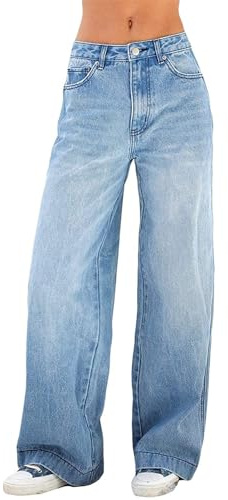 Awayhall Frauen Wide Leg Jeans Gothic Baggy Denim Hosen Hohe Taille Punk Lose Gerade Hosen und Mädchen Streetwear