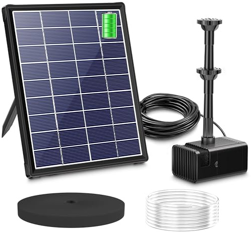 Biling 6W Solar Springbrunnen für Außen mit Akku bis 600 Liter Gartenteiche | Leise 300l/h Teichpumpe Solar mit 3000mAh Reserveakku, 8 Düsen Solarbrunnen für Draussen DIY Wasserspiel Planschbecken