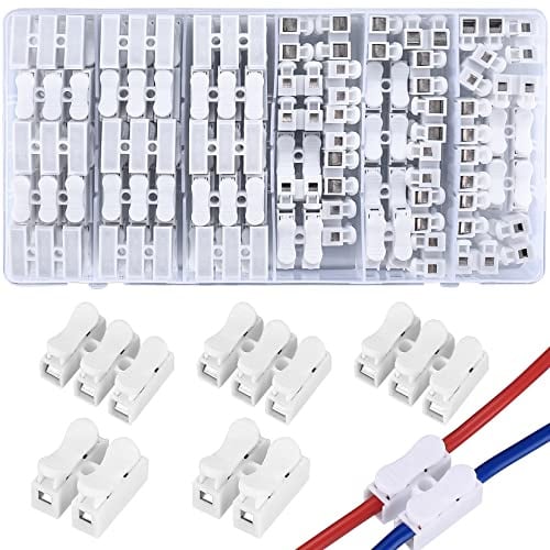 QOOSIKICC 65 Stück Lüsterklemmen Steckbar, CH2 Kabelklemmen Elektro, Kabel Verbindungsklemme, Schnellverbinder Kabel, Elektroklemmen Schraubbar, Elektrische Kabelverbinder, 2 Pin Push Drahtklemmen
