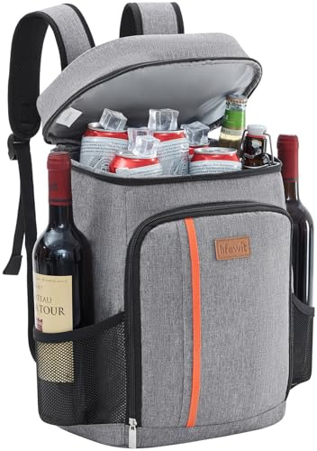 Lifewit 22L 30 Dosen Kühlrucksack, Auslaufsichere Kühltasche Rucksack | wasserdichte, Isolierte Kühltasche, Cooler Backpack für Männer, Frauen, Arbeit, Picknicks, Strand, Camping, Reisen, Grau