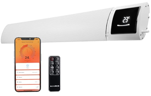 KLAMER Infrarotheizung 2600 W – WLAN Heizstrahler mit App- & Timer, Decken- & Wandmontage, Fenster-offen-Erkennung, Überhitzungsschutz, leise Strahlungswärme für Terrasse, Wintergarten & Innenräume