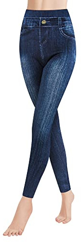 Libella Damen Jeansoptik Leggings Hohe Taillen Leggings mit Bund Mode Shaping Leggins Dehnbar Formende Treggings Streetwear Hosen 4162 C L/XL