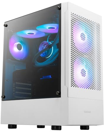 GAMDIAS ATX Mid-Tower Gaming-PC-Gehäuse, Enthält 3 x 120 mm ARGB-Lüfter, High Airflow Mesh Front, Gehärtetes Glas-Seitenteil, PSU-Abdeckung, Weiß
