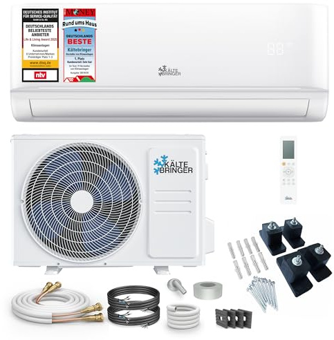 Kältebringer Split Klimaanlage Quick Connect - 12000 BTU (3,5 kW) - Klimagerät mit Heizfunktion, WiFi & App, bis 55qm, sehr leise - 5m Kupferleitung, Kältemittel R32, Montagematerial, Bodenkonsole