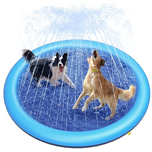 Peteast Hundepool für Große & Kleine Hunde & Kinder 59 Faltbarer Splash Sprinkler Pad, 0.58mm Verdickt Anti-Rutsch Hunde Wasserspielzeug, Langlebig