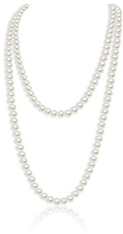 TSHAOUN Perlenkette weiß 150 cm 1920s Gatsby Kostüm Accessoires Lange Perle Halskette,Dame Weiße elegante künstliche Perlen-Halsketten -lange Strickjacke-Perlen-Ketten-Halskette (150 cm)