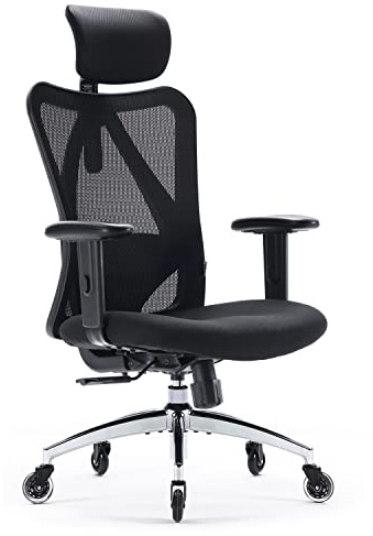 SIHOO M18 Ergonomischer Bürostuhl, verstellbare Lendenwirbelstütze, 330 lb | Verstellbare Kopfstütze, atmungsaktives Mesh mit hohem Rücken, breites Kissen, 2D-Armlehnen, Neigungsverschluss, Schwarz