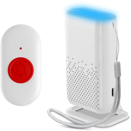 Notrufknopf für Senioren, Kabellos Senioren Notruf Armband USB-Aufladung | Notrufarmband für Senioren mit 58 Klingeltöne, Notfallknopf Notfallklingel mit Farbige LED-Leuchten/Vibration/Klingelton