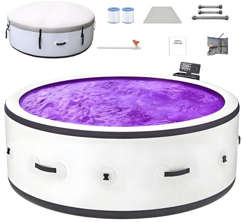 Aufblasbarer Badewanne für 2-6 Personen, Große Tragbare Spa-Lösung, Dichtes Outdoor-Spa mit 180 Luftdüsen, Heizpumpe und Isolierabdeckung, Ganzjahres-Technologie L