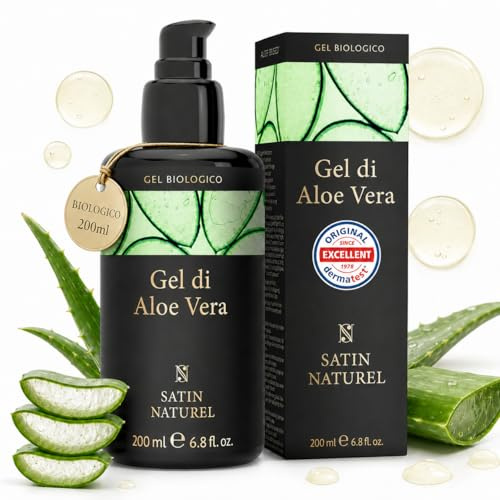 Satin Naturel Bio Aloe Vera Gel 200 ml – 100% Vegan & Naturkosmetik – Hochkonzentriertes Aloe Vera Gel – Mit Hyaluron & Panthenol – After Sun & Feuchtigkeitspflege Für Gesicht, Körper & Haare