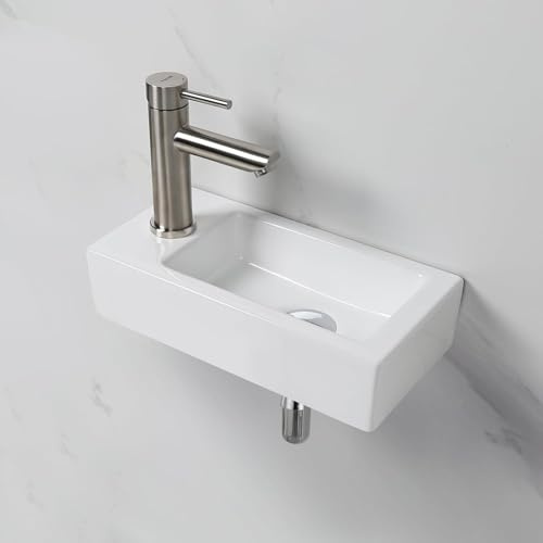 Ibergrif Hänge-Waschbecken, 37.6 x18.8 x 9.3 CM, Einfache Reinigung und Installation, Geeignet für Badezimmer, Weiß, Keramikmaterial