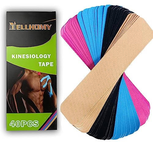 Kinesiotapes<40PCS>Kinesiologie Tape Streifen Precut,Elastisches Athletic Band für Joints Support&Muskel Schmerzlinderung <5cm, 25cm/Trip>Baumwolle wasserdichtes Sport Band(Mix-4)