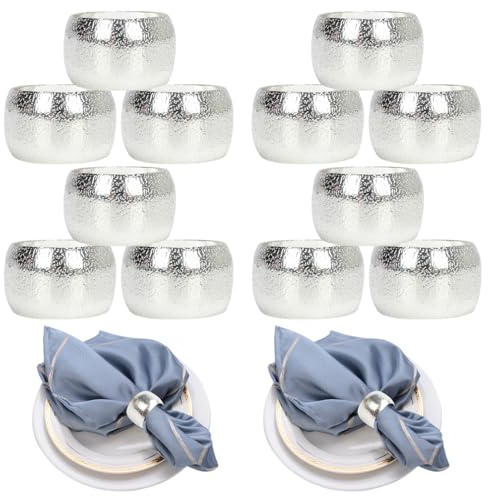 HuaLiSiJi Serviettenringe Silber12 Stück Serviettenringe Weihnachten, für Weihnachten Thanksgiving Hochzeitsfeier Familienessen (12, Silber)