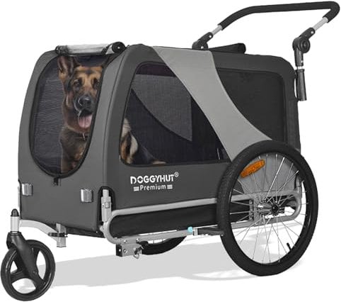 DOGGYHUT® Premium XL 2 in 1 Hundefahrradanhänger & Jogger 23-45 kg Fahrradanhänger für Hunde Hundeanhänger für Fahrrad 80106 (GRAU)