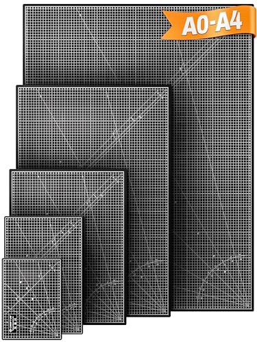CRAFTUS Schneidematte A4 in Schwarz-Grau - Schneideunterlage klein 22x30cm | Bastelunterlage selbstheilend speziell für Rollschneider - Cutting Mat mit 5-lagigem Schnittschutzkern und Präzisionsraster