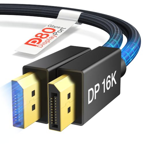 IVANKY 16K DisplayPort Kabel 2.1, VESA-Zertifiziert 80Gbps DP Kabel 2M | DisplayPort Kabel 2.1, UHBR20, 16K@60Hz, 8K@240Hz, 4K@540Hz, DSC 1.2a, HDR, FreeSync&G-Sync, Für Gaming-Monitor, RTX 5090, PC