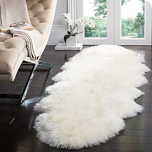 Meyecon Kunstfell Teppich Lammfell Schaffell weiß Bettvorleger Fell Lammfellimitat Wollteppich Fellteppich Faux Fell Teppich Sofa Matte Fellimitat (weiß, 160 x 60 cm)