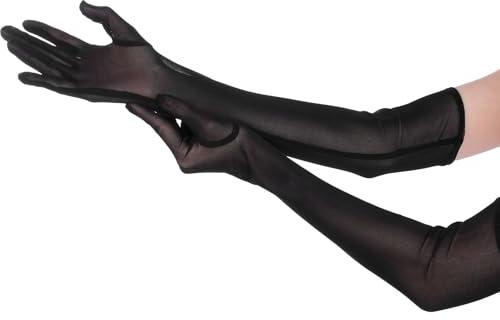 Gjinxi Lange Tüll Handschuhe Damen Halloween Schwarz Ellenbogenhandschuhe Armstulpen Gloves Stretch Abendhandschuhe Braut Handschuhe 20er Opernhandschuhe Tanzhandschuhe für Karneval Maskerade Party