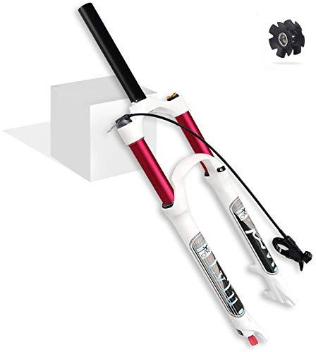 LvTu MTB Fahrrad Luft Vorderrad Gabel 26 27.5 29 Zoll, Ultraleicht Magnesiumlegierung Mountainbike Federgabel Gerades/Konisches Rohr for 1.5-2.45 Reifen(Straight Remote Lock Out,27.5 inch)