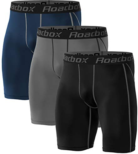 Roadbox 3er Pack Herren Kompressionsshorts, Schnelltrocknendes Baselayer Unterhose Tights Kurz Hose Laufunterwäsche L 3er Pack: Schwarz, Grau, Marineblau