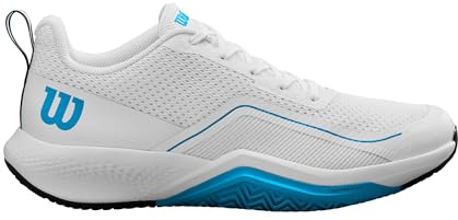 Wilson Rush Pro Lite Herren-Tennisschuhe, Ultraleichtes Gefühl und Starke Fußgewölbe-Unterstützung, Energiegeladene Leistung, Weiß/Atomic Blue/Navy Blazer, Größe 9,5