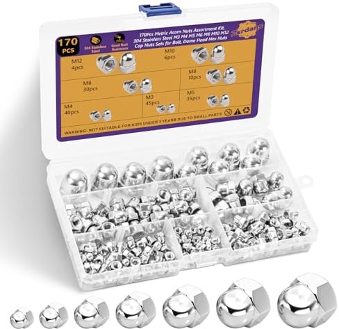 170 Stk Hutmuttern hohe Form Set, M3 M4 M5 M6 M8 M10 M12 Sechskant Hutmuttern Edelstahl, mit Aufbewahrungsbox