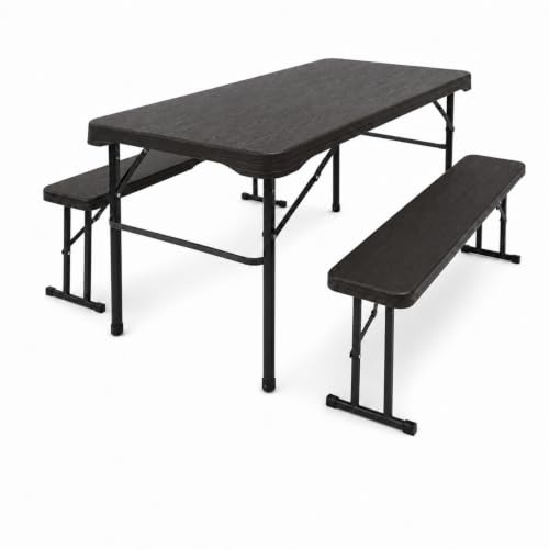 Bierzeltgarnitur Camping Garnitur Festzeltgarnitur Kurz | Gartenmöbel Set 3tlg. | 2 Bierbänke 1 Tisch Camping Campingbedarf Gartenparty Balkon Garnitur im Auto transportierbar (grau | anthrazit)