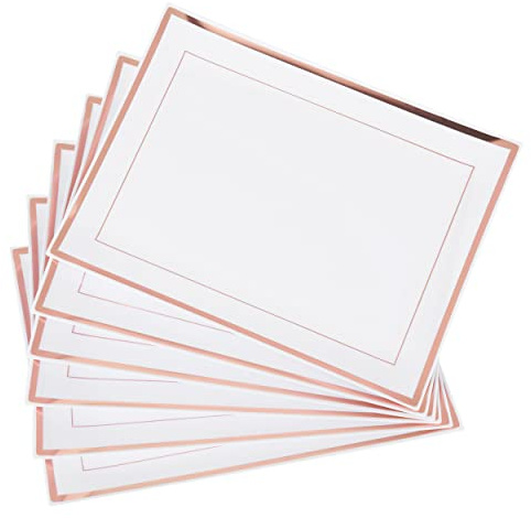 MATANA 6 Weiße Plastik Servierplatten mit Kupferrand für Vorspeisen & Fingerfood - Catering, Buffets, Geburtstage, Partys - 30x 22 cm