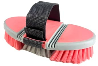 JA2002 Kardätsche Pferdebürste Wurzelbürste Wurzelkardätsche Reinigungsbürste Lange Borsten Flexibel Ergonomische für Pferd Putzzeug (Coral Pink Grau)