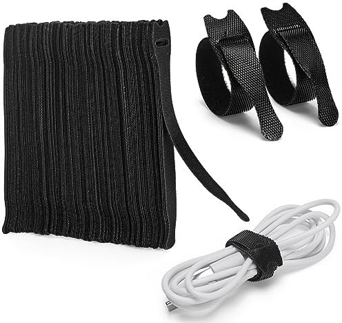 Zivacate 120 Stück Wiederverschließbare Kabelbinder aus Nylon – Klettband Kabelbänder für Kabelmanagement – Ideale Kabel Organizer für Schreibtisch Ladekabel, PC-Kabel – Schwarz