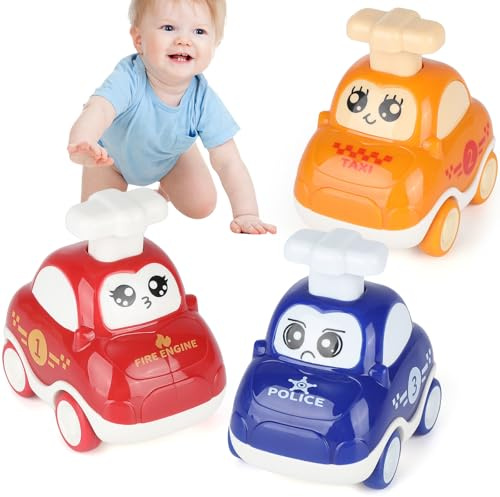 GHVACZS 3 Stück Baby Auto Spielzeug, Press-and-Go Baby Aufziehauto, Niedlich Spielzeugautos für Kleinkinder ab 1 2 3 Jahr, Car Toy für Jungen und Mädchen (Rot/Orange/Blau)